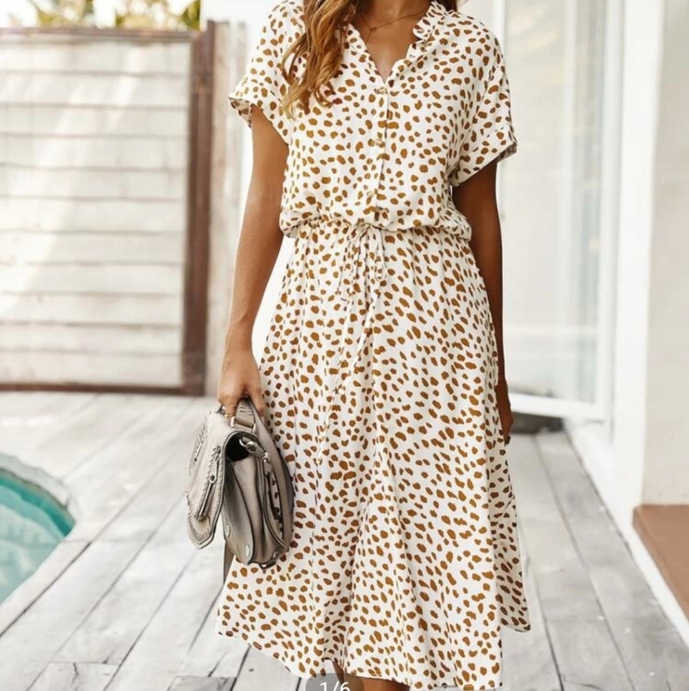 Dalmatian print draw string waist A-line dress